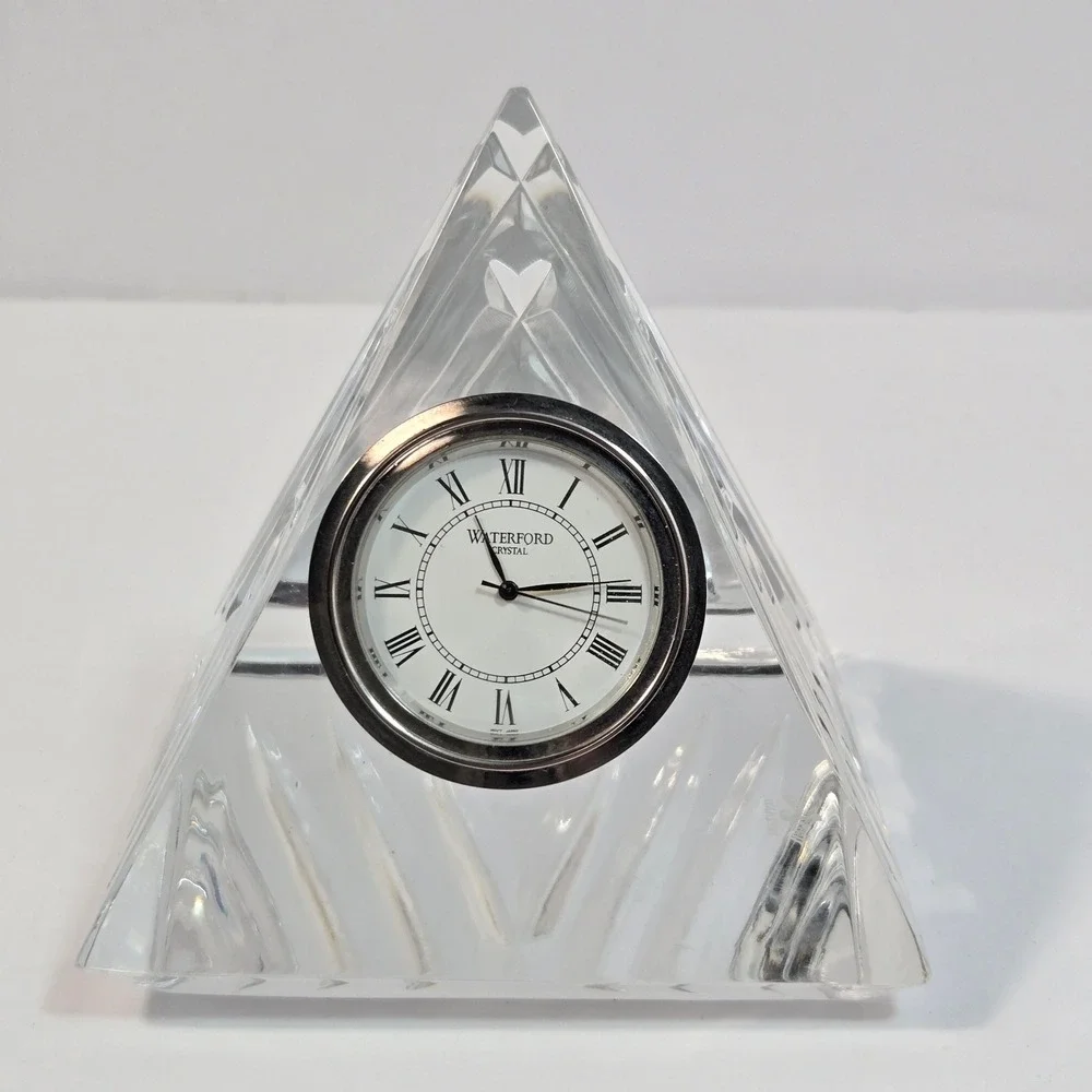 Waterford Crystal Pyramid Desk Clock Made in Ireland Cut Glass Roman Numeral 4